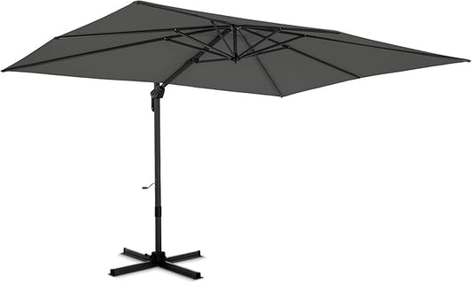 PHI VILLA 9'x 12' Cantilever Patio Umbrella with Crank Handle, 6-Level Tilt & 360° Rotation, Aluminum Square Outdoor Offset Umbrella Windproof & Crashproof for Garden, Deck, Pool (Grey)