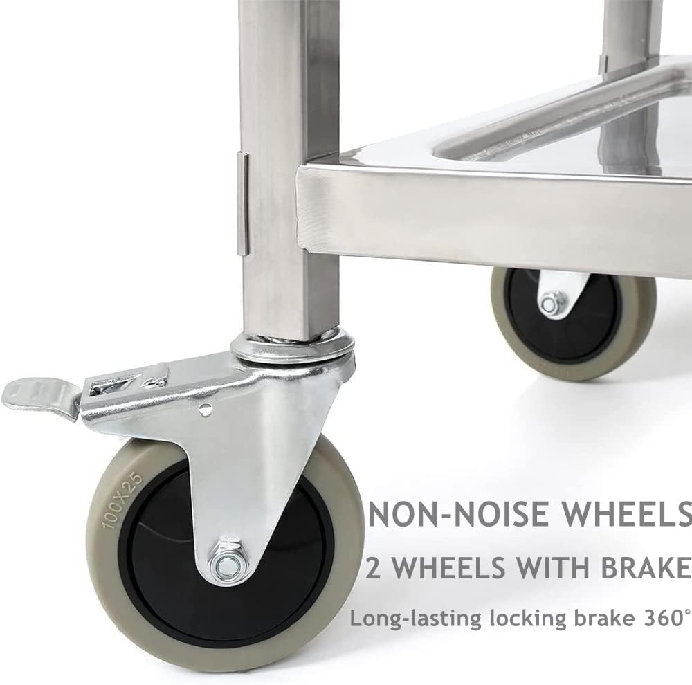 tonchean 3 Shelf Stainless Steel Folding Utility Cart, Collapsible Serving Cart with Wheels, 300lbs Commercial Kitchen Trolley Cart for Restaurant Hotels 25”L x 15.8”W x 37.8”H