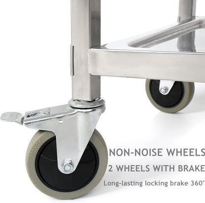 tonchean 3 Shelf Stainless Steel Folding Utility Cart, Collapsible Serving Cart with Wheels, 300lbs Commercial Kitchen Trolley Cart for Restaurant Hotels 25”L x 15.8”W x 37.8”H