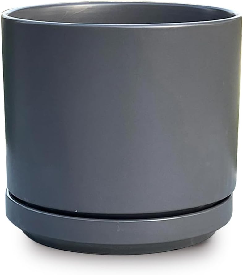 Ceramic Mid Modern Planter Pots with Detached Saucer - Indoor/Outdoor Plant Pots with Drainage Hole
