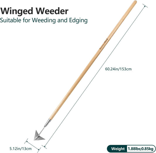 Berry&Bird Triangle Hoe, 60'' Winged Weeder Garden Hoes with Long Wood Handle, Gardener Stainless Steel Warren Hoe, Garden Weeder Hoe Tool for Quickly Weeding, Edging and Gardening Tools