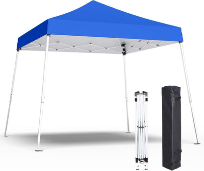 10x10 Pop Up Canopy, 300D Silver Coated Blue Fabric Outdoor Gazebo, Beach Tent Slant Legs with Storage Bag,Easy Up Sun Shade Shelter Tents with 8x8 Top Cover for Patio,Party