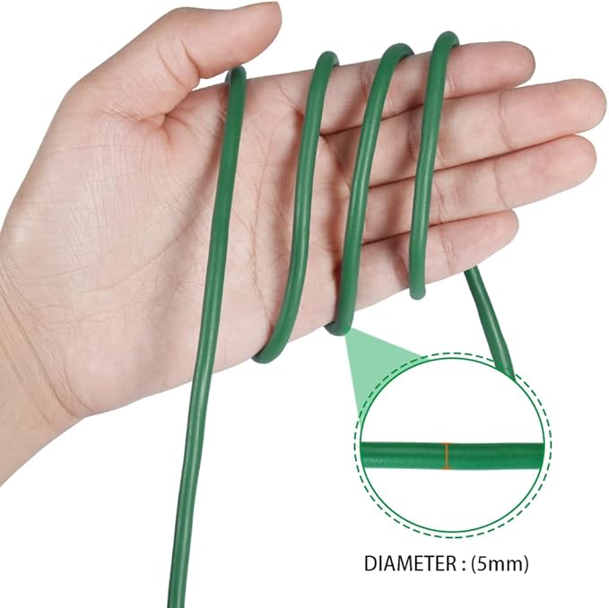 Tenn Well Green Plant Ties, 32 Feet 5mm Soft Garden Wire Ties for Tomato Plants, Climbing Roses and Cucumbers (2PCS X 16 Feet)