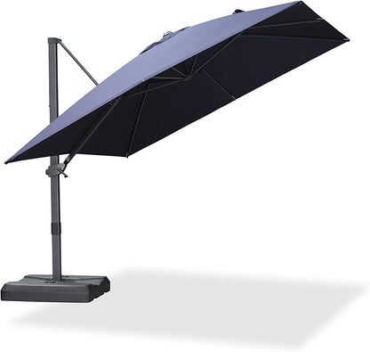 PURPLE LEAF 10' × 10' Patio Cantilever Umbrella Outdoor Square Adjustable Offset Umbrellas with 360-degree Rotation and 8 Heavy Duty Metal Ribs for Garden Deck Pool Navy Blue