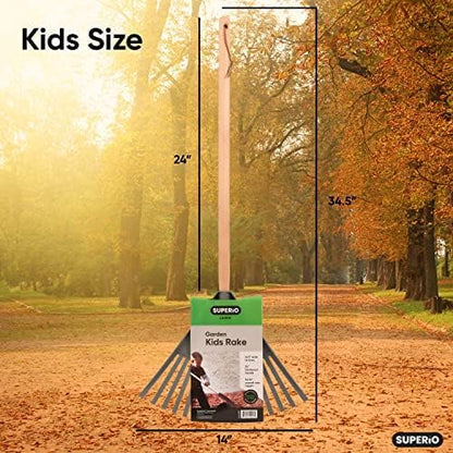 Pack of 3 Kids Rake with Hardwood Handle, Durable Plastic Head to Sweep Leaves in Lawn and Tidying Up The Garden, 34" (Grey)