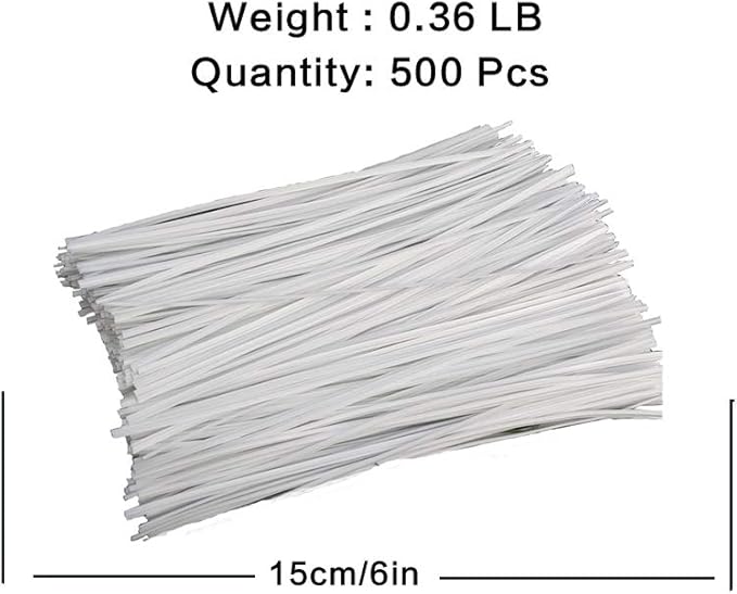 Plastic White Twist Ties 6 inch, Reusable Cable Ties,Long Garbage Bag Twist Ties, Trash Bag Coated Ties, Twisty Ties for Organizing, Plant Hollding, Office, Christmas Tree (500 Pcs)