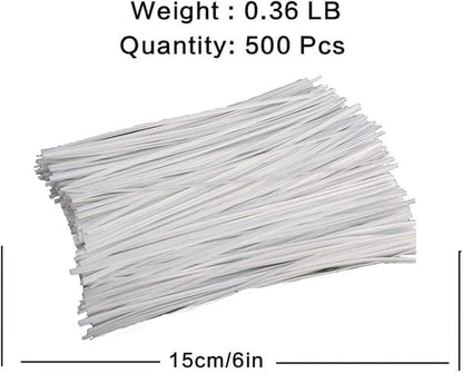 Plastic White Twist Ties 6 inch, Reusable Cable Ties,Long Garbage Bag Twist Ties, Trash Bag Coated Ties, Twisty Ties for Organizing, Plant Hollding, Office, Christmas Tree (500 Pcs)