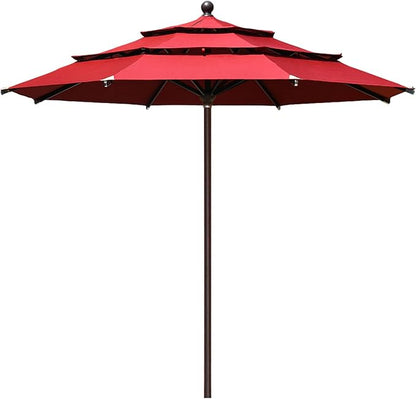 EliteShade USA 10-Year-Non-Fading 11Ft 3 Tiers Market Umbrella Patio Outdoor Cylinder Auto Push-up Table Umbrella with Ventilation, Logo Red