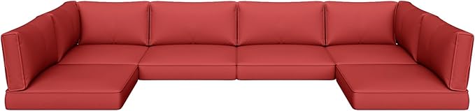 Aoxun Outdoor Replacement Cushions for Patio Furniture, Waterproof Sofa Cushion for 6-Seat Rattan Wicker Sectional Patio Conversation Sets, 14-Piece Cushions Set for L-Shape Couch, Wine