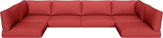 Aoxun Outdoor Replacement Cushions for Patio Furniture, Waterproof Sofa Cushion for 6-Seat Rattan Wicker Sectional Patio Conversation Sets, 14-Piece Cushions Set for L-Shape Couch, Wine