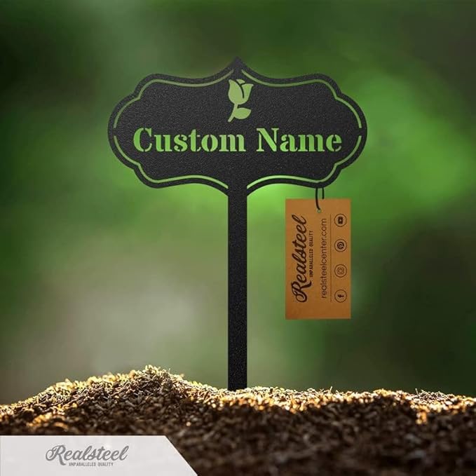 RealSteel – Customizable Seed & Plant Markers - Outdoor Herb Garden Stakes - Elegant Fruit/Vegetable Labels - Steel Plant Tags for Pots - Classy Design for Farmhouse/Greenhouse – Sprout Icon