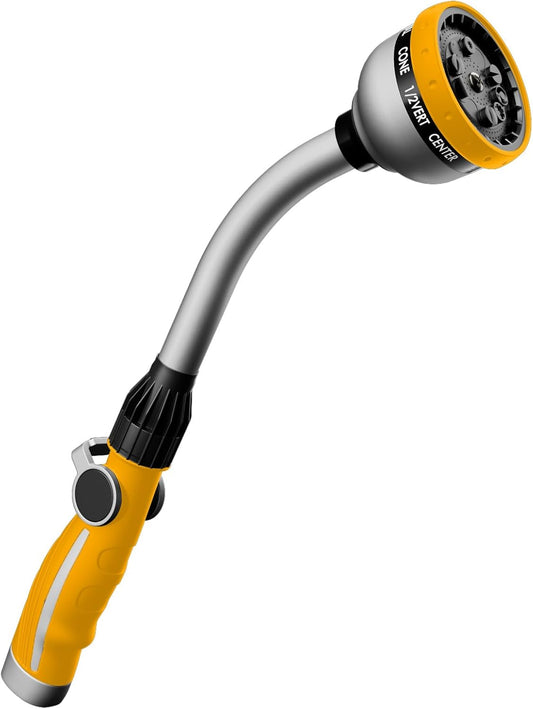 RESTMO Watering Wand Heavy Duty, Metal Garden Hose Wand with 10 Spray Patterns, 15-Inch Long Hose Nozzle Sprayer with Thumb Flow Control, Ideal to Water Hanging Baskets and Shrubs, Yellow
