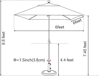 EliteShade USA 10-Year-Non-Fading 6x6Ft Square Market Umbrella Patio Outdoor Table Umbrella with Ventilation, Rust