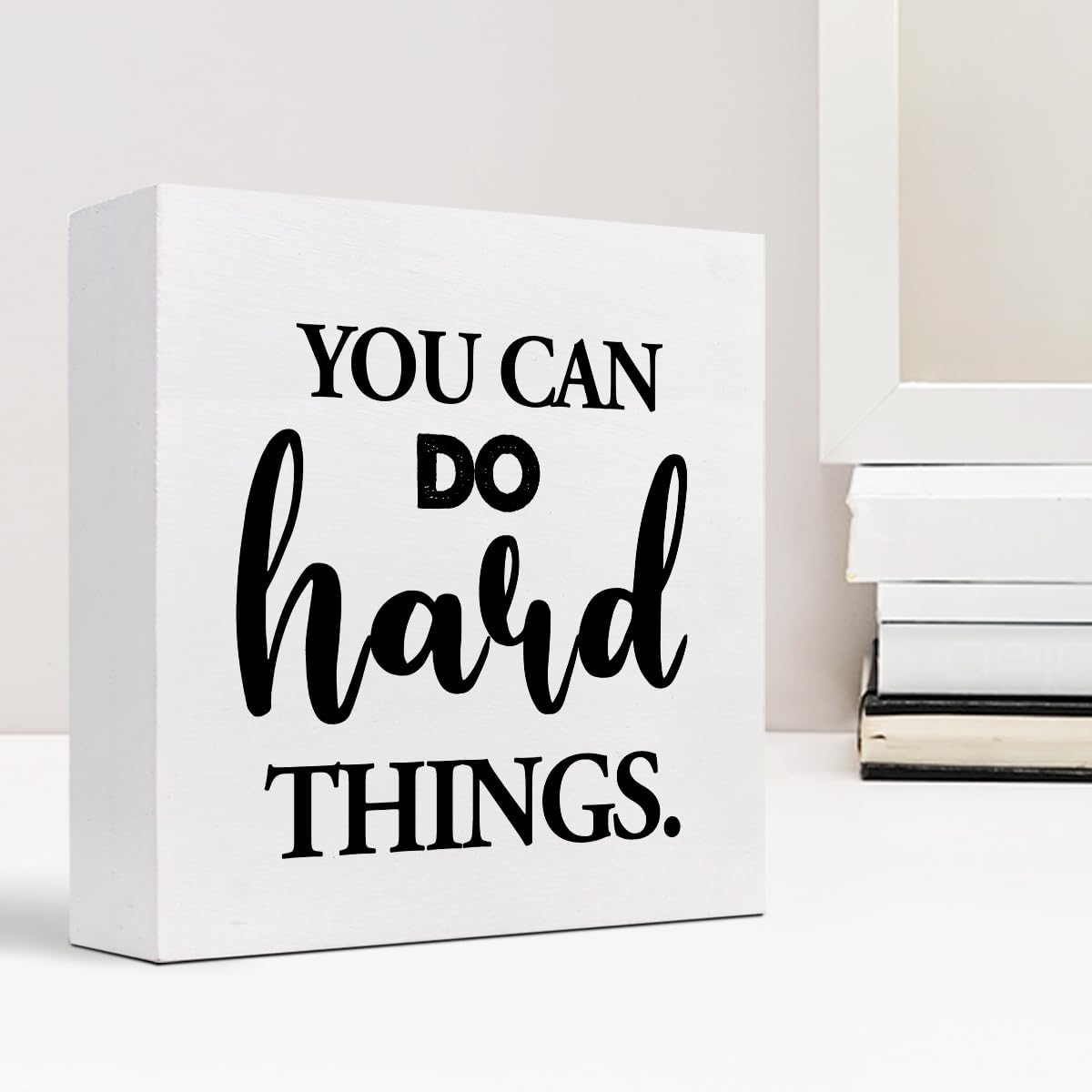 z-crange You Can Do Hard Things Wood Block Sign Desk Decor,Rustic Inspirational Wooden Box Plaque Sign Desk Decor for Home Office Shelf Table Decor Decorations