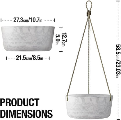 10.7 Inch Hanging Planter for Outdoor Indoor Plants，2 Pack Hanging Flower Pots with Drain Holes for Garden Home Decor Use (Marble)