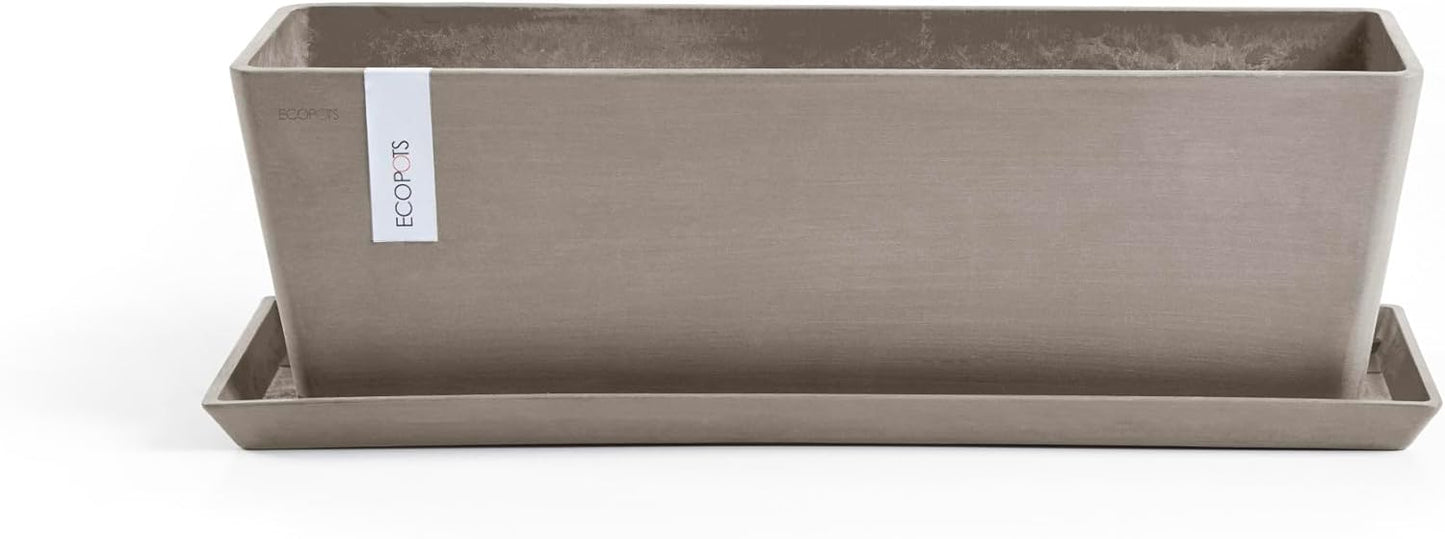 Ecopots Bruges Durable Modern Rectangular Indoor/Outdoor Recycled-Based Composite Flower Pot Planter, Taupe, 17.75"
