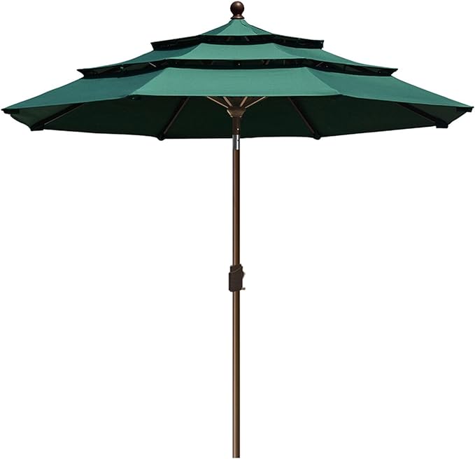 EliteShade USA 10-Year-Non-Fading 9Ft 3 Tiers Market Umbrella Patio Umbrella Outdoor Table Umbrella with Ventilation, Forest Green