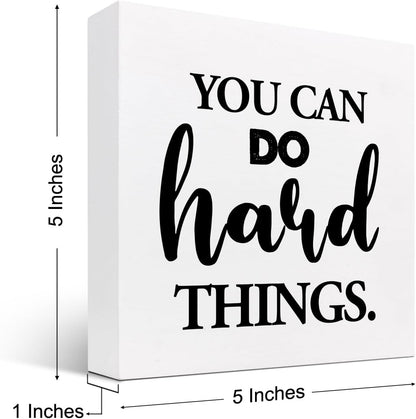 z-crange You Can Do Hard Things Wood Block Sign Desk Decor,Rustic Inspirational Wooden Box Plaque Sign Desk Decor for Home Office Shelf Table Decor Decorations