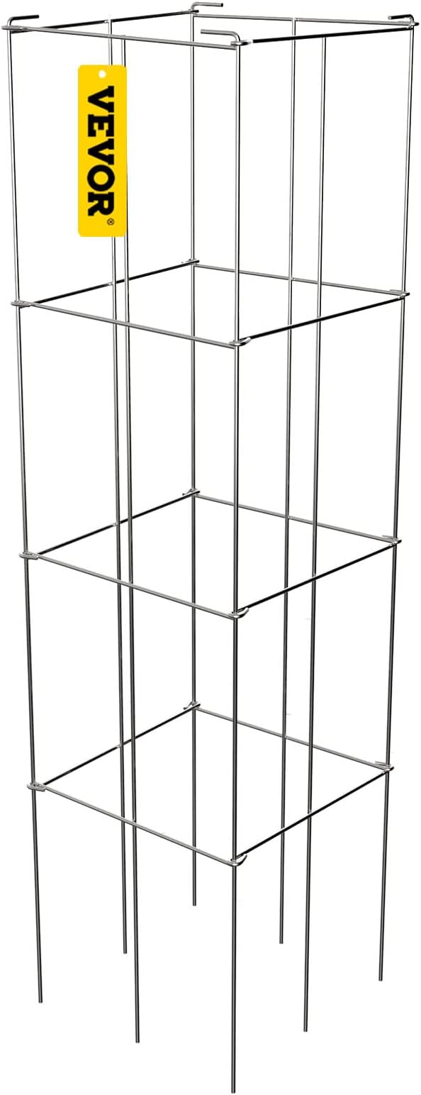 VEVOR Tomato Cages, 11.8" x 11.8" x 46.1", 5 Packs Square Plant Support Cages, Silver PVC-Coated Steel Tomato Towers for Climbing Vegetables, Plants, Flowers, Fruits