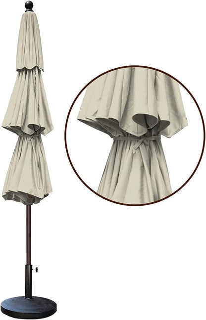 EliteShade USA 10-Year-Non-Fading 11Ft 3 Tiers Patio Market Umbrella Outdoor Cylinder Auto Push-up Table Umbrella with Ventilation, Antique Beige