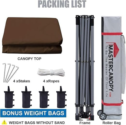 MASTERCANOPY Heavy Duty Pop-up Canopy Tent with Sidewalls (10x10,Brown)
