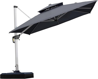 PURPLE LEAF 9ft Patio Umbrella Outdoor Square Umbrella Large Cantilever Umbrella Windproof Offset Heavy Duty Sun for Garden Deck Pool Patio, Grey