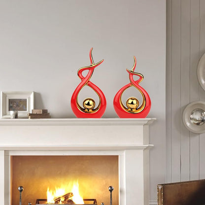 Norrclp Home Decor Modern Abstract Art Ceramic Statue Table Decorations for Dining Room Living Room Office Centerpiece (Red and Gold, Small)