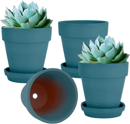 vensovo 6 Inch Steel Blue Terracotta & Clay Pots for Plant with Saucer - 4 Pack Medium Terra Cotta Planter with Drainage Hole, Flowerpot for Indoor Outdoor Plants, Crafts, Wedding Favor