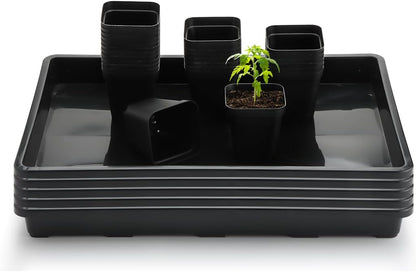 2.8 inch (7CM) Square Nursery Pots 120pcs with 5 Pack Seed Starter Trays, Durable Plastic Flat Seedling Tray (17"x11"x2") for Carrying and Holding Plant Nursery Pot (Black)