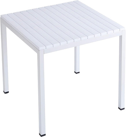 Plastic Outdoor Dining Table with Metal Legs, Weather Resistance, Home Patio Table, Restaraunt Outdoor Table, Quick Assembly (White)
