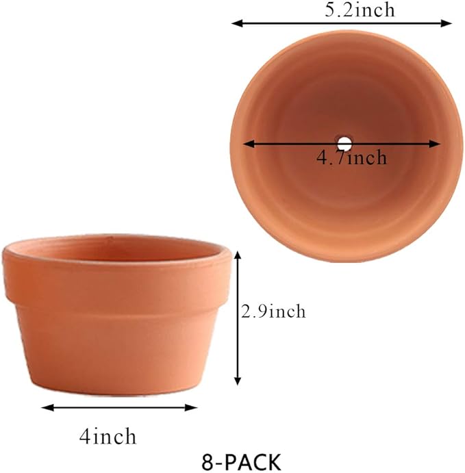 Yishang 5 Inch Shallow Terracotta Clay pots with Drain Hole,Ceramic Plant pots for Indoor/Outdoor Plants,Unglazed Bonsai Planter for Cacuts/Succulent Plants