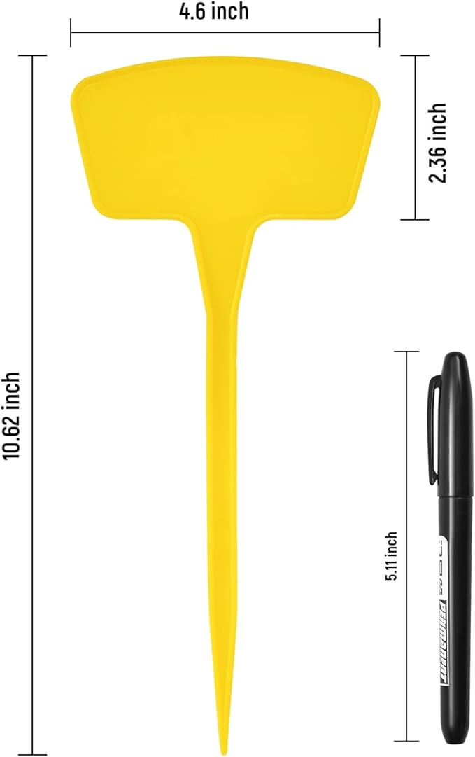 Plant Labels 60 Pcs Yuanling Plant Markers Large Plastic Plant Tags T-Type Waterproof Garden Labels for Outdoor Indoor Potted Plants Flowers Seeds Herbs Belt Garden Marker Pen (Yellow)