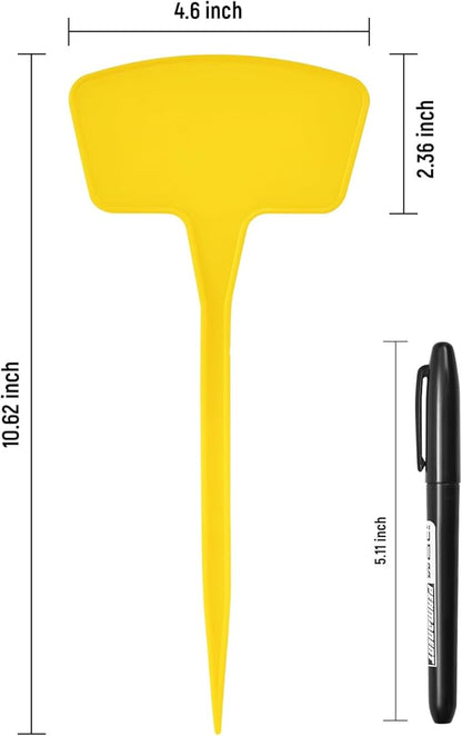 Plant Labels 60 Pcs Yuanling Plant Markers Large Plastic Plant Tags T-Type Waterproof Garden Labels for Outdoor Indoor Potted Plants Flowers Seeds Herbs Belt Garden Marker Pen (Yellow)