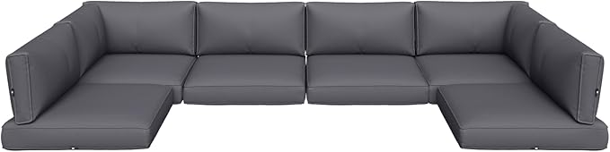 Aoxun Outdoor Replacement Cushions for Patio Furniture, Waterproof Sofa Cushion for 6-Seat Rattan Wicker Sectional Patio Conversation Sets, 14-Piece Cushions Set for L-Shape Couch, Grey