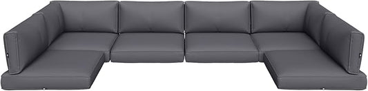Aoxun Outdoor Replacement Cushions for Patio Furniture, Waterproof Sofa Cushion for 6-Seat Rattan Wicker Sectional Patio Conversation Sets, 14-Piece Cushions Set for L-Shape Couch, Grey