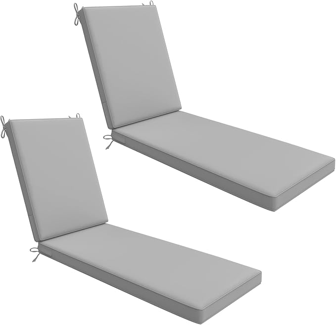 AAAAAcessories Outdoor Chaise Lounge Cushions, Waterproof, Fade-Resistant Patio Furniture Replacement Cushions, 74" x 23" x 3", Set of 2, Gray