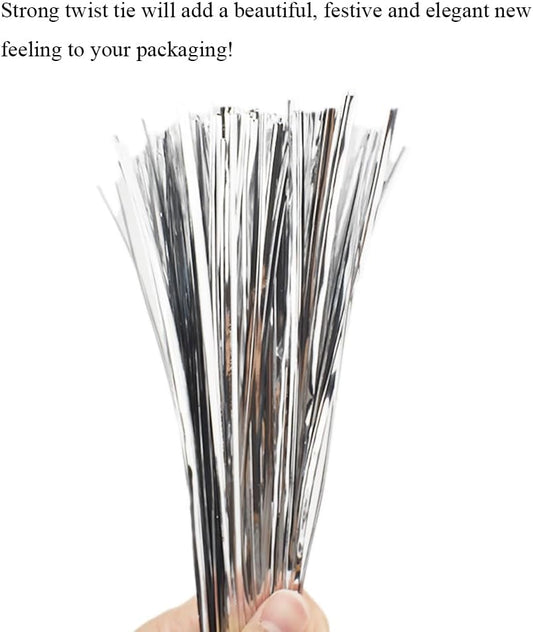 HAHIYO 300Pcs 8inches Silver Metal Twist Ties Bread Candy Coffee Bag Ties Plant Garden Twist Ties for Cellophane Treat Bags Gift Wraping Bags Plastic Bags Halloween Party Cake Present Art Crafts