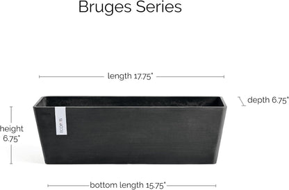 Ecopots Bruges Durable Modern Rectangular Indoor/Outdoor Recycled-Based Composite Flower Pot Planter, Dark Grey, 17.75"