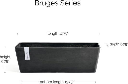 Ecopots Bruges Durable Modern Rectangular Indoor/Outdoor Recycled-Based Composite Flower Pot Planter, Dark Grey, 17.75"