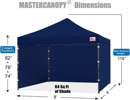 MASTERCANOPY Heavy Duty Pop-up Canopy Tent with Sidewalls (8x8,Navy Blue)