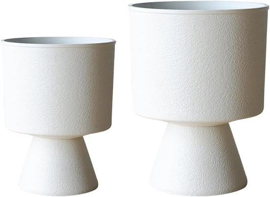 Lookat Modern Hourglass Planter, Indoor Decorative Plastic Plant Container, Textured Metal Look, Contemporary Home Garden Pot (White, CUP003 Small+Medium)