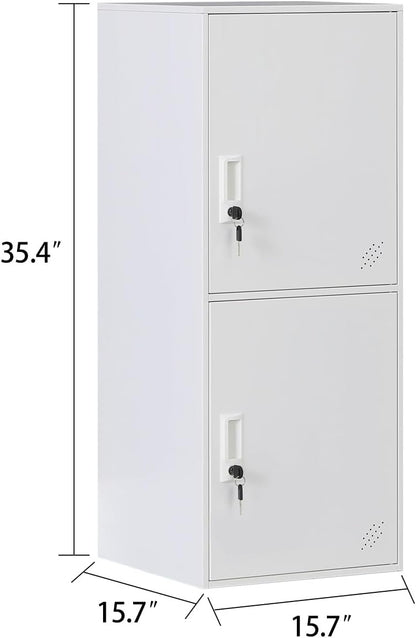 2 Door Metal Vertical Storage Locker for School, Office, Home,Gym,Stackable Steel Storage Cabinet with Lock,Anti-Falling Device. (2 Door, White)