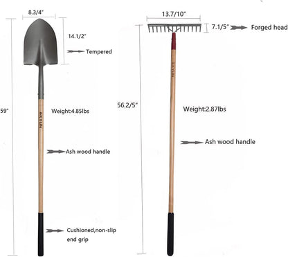 KYLIN Landscaping Shovel Rake Tools Set Heavy Duty Yard Digging Shovels Garden Hoe Long Ash Handle Forged Scraper Bush Hook for Professional-Grade 8 Pieces Lawn Tools