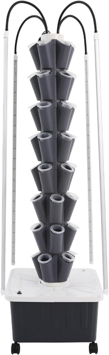 Hydroponic Tower, Vertical Planter Tower, 40 Planting Holes Water Planting Growing System Kit, Hydroponics Growing System Container with LED Grow Light for Herbs, Fruits and Vegetables