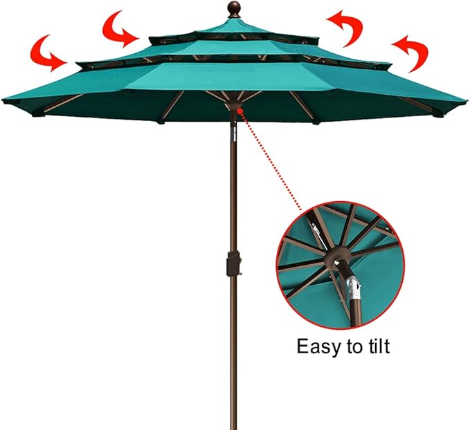 EliteShade USA 10-Year-Non-Fading 9Ft 3 Tiers Market Umbrella Patio Umbrella Outdoor Table Umbrella with Ventilation, Teal
