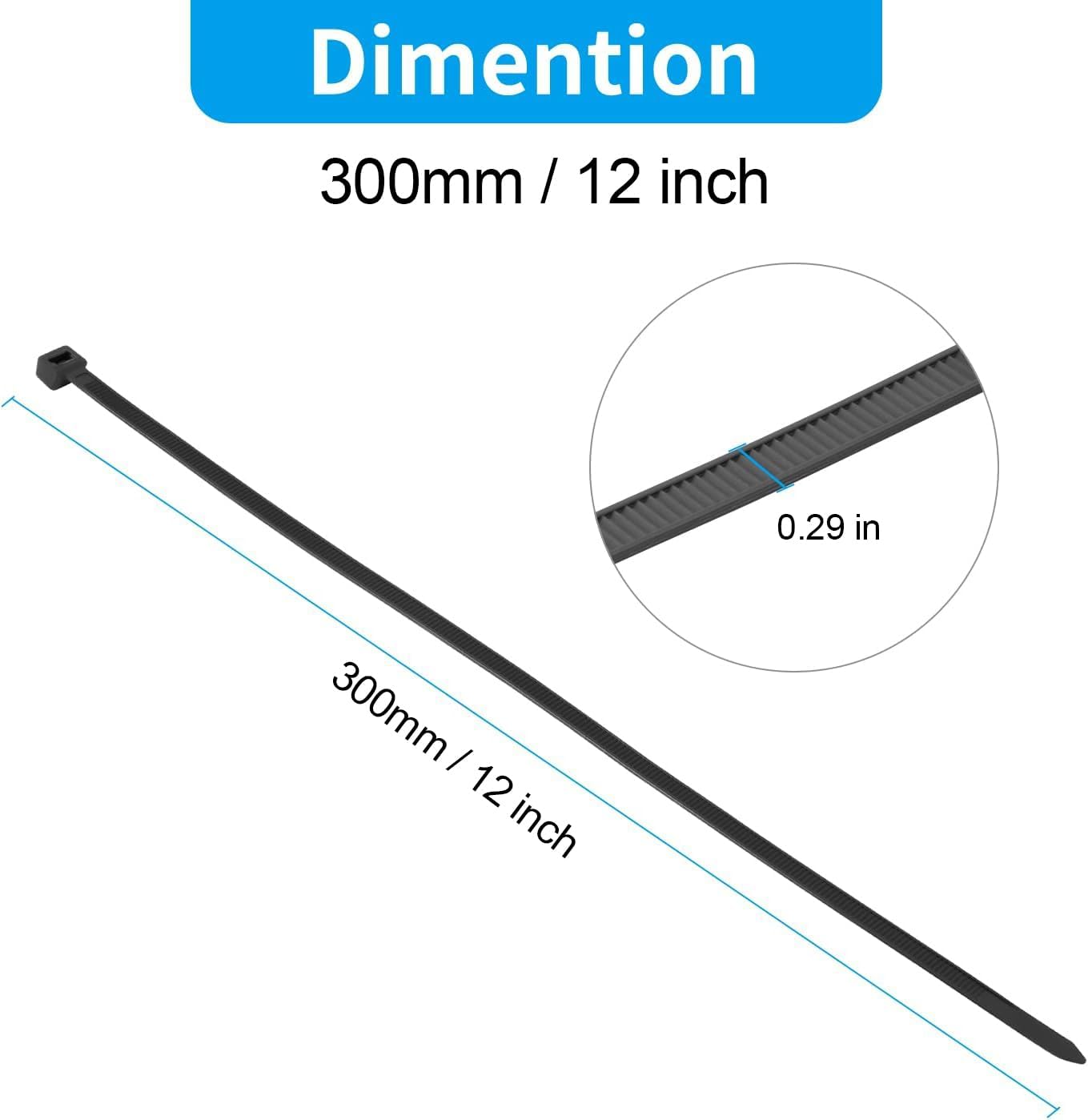 XINGO 12 Inch Black Zip Ties Heavy Duty 100 Pack, 120 LBS Tensile Strength, Premium Nylon Cable Wire Ties, Self-locking Plastic Ties for Indoor and Outdoor Use