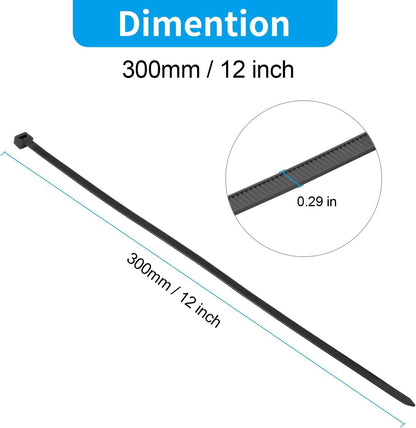 XINGO 12 Inch Black Zip Ties Heavy Duty 100 Pack, 120 LBS Tensile Strength, Premium Nylon Cable Wire Ties, Self-locking Plastic Ties for Indoor and Outdoor Use