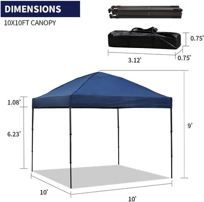 10x10 Pop Up Canopy Tent Outdoor Canopy Tent with Sand Bags Instant for Camping Beach Parties Backyard (Navy Blue)