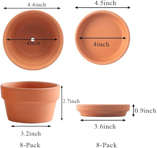 Yishang 4.4 Inch Shallow Terracotta pots with Saucer/Tray,Ceramic Clay Cactus/succlent Container with Drain Hole,Small unglazed Planter for Indoor/Outdoor Plants, Crafts