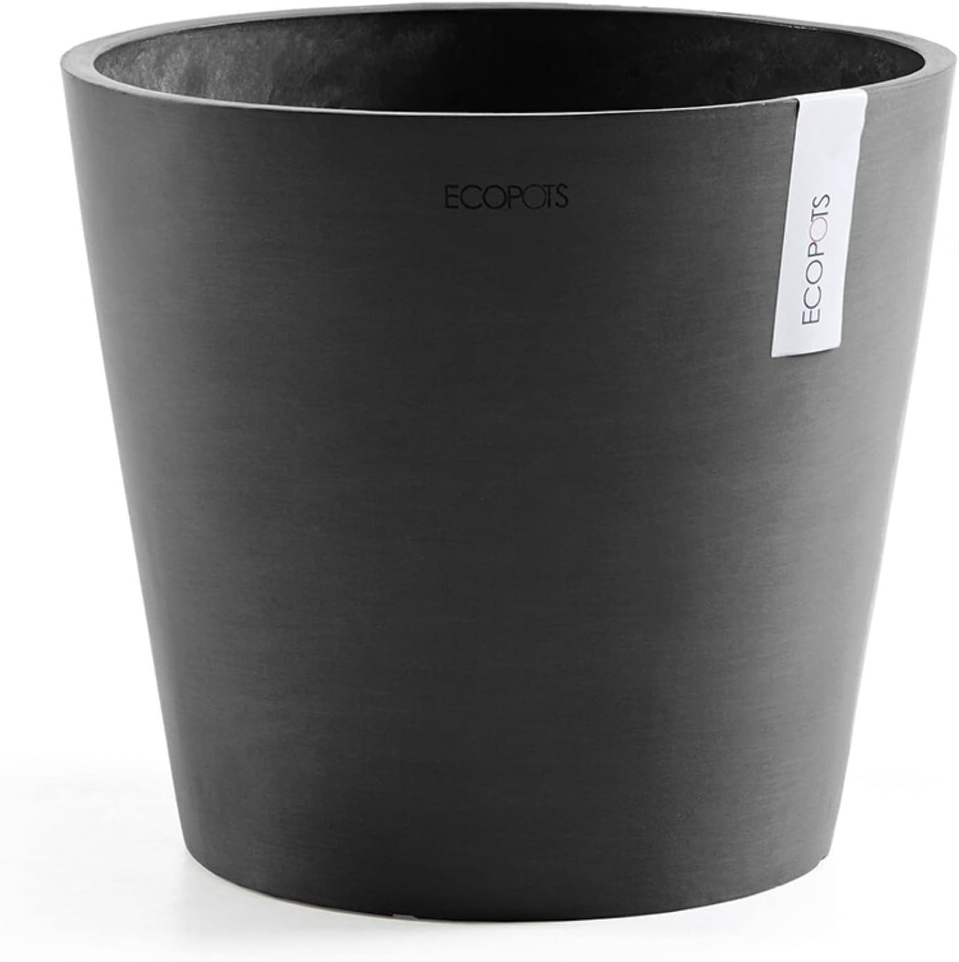 Ecopots Amsterdam Durable Modern Round Indoor/Outdoor Recycled-Based Composite Flower Pot Planter, Dark Grey, 10"